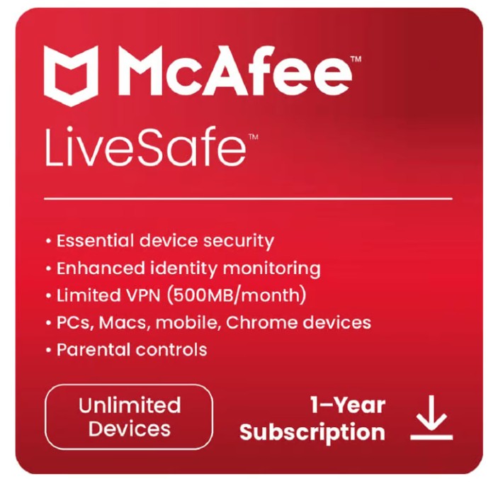 McAfee® LiveSafe – Unlimited Devices, 1 Year